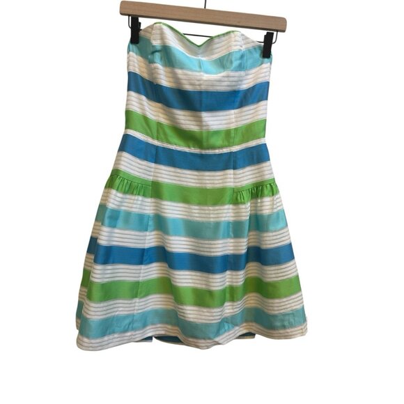 Lilly‎ Pulitzer Jordan Strapless Dress Sz 4 Corded Organza Blue Stripe NEW $288 - Picture 9 of 12